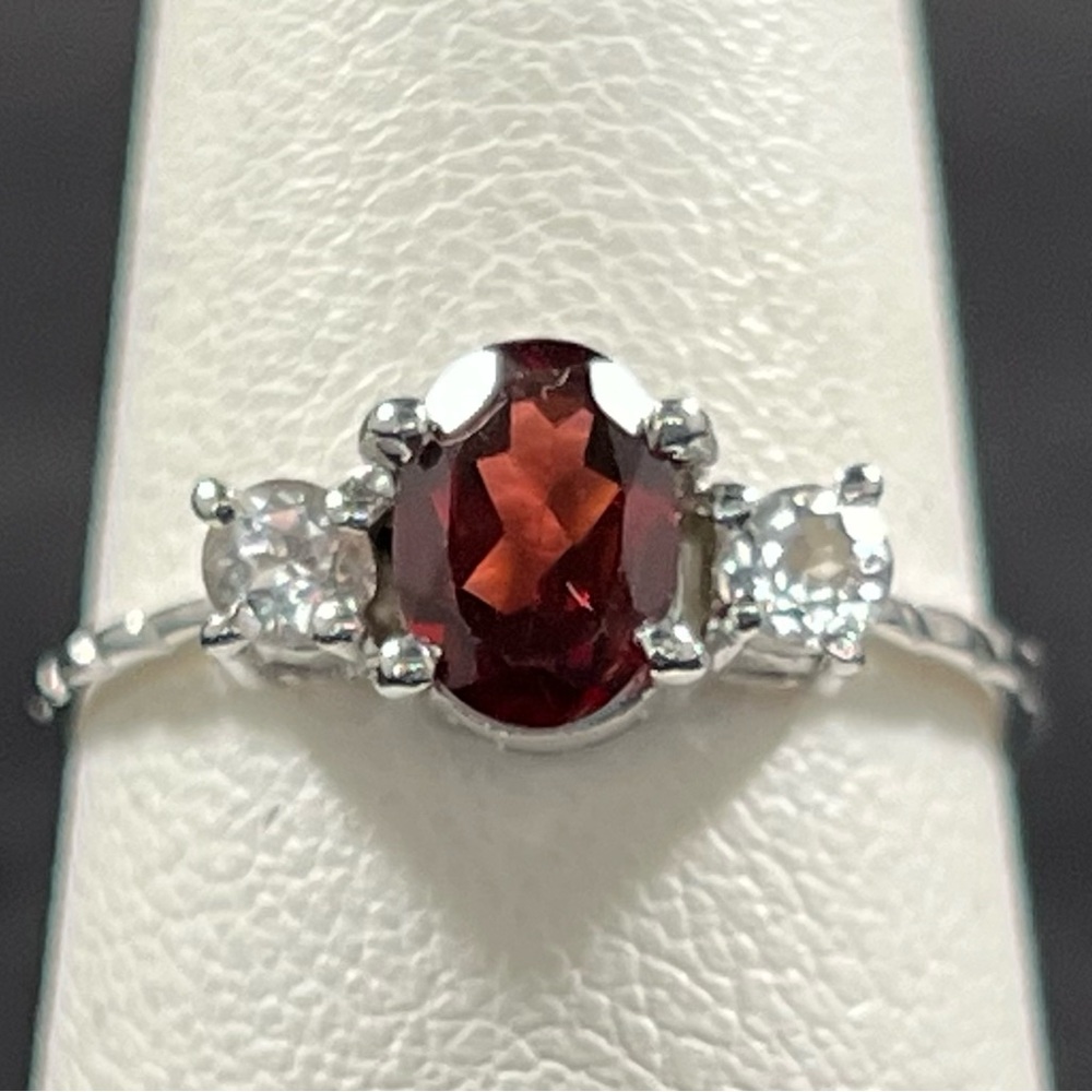 Garnet & White Topaz Sterling Silver Ring